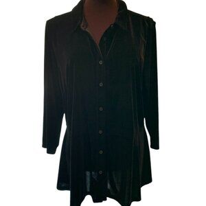 Isaac Mizrahi Velvet Button Front Peplum Knit Top Black